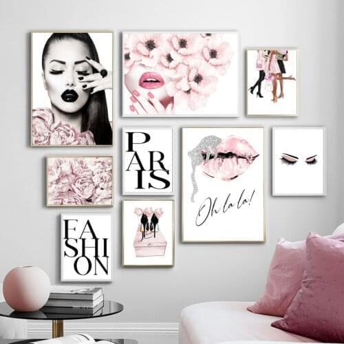 Pink Flowers Art Canvas Painting Fashion Girl Love Kiss Nordic Posters And Prints Wall Pictures For Living Room Home Decoration