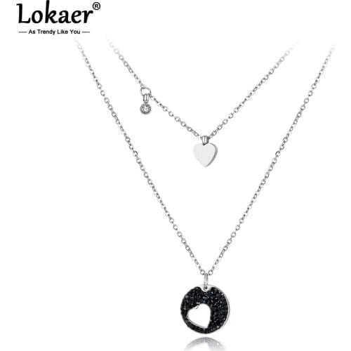 Lokaer Classic Cubic Zirconia Heart Chokers Necklaces Pave Setting Rhinestone Gold Color Stainless Steel Female Jewelry N18034