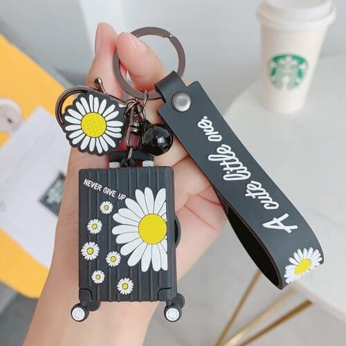 Fashion little Daisy silicone pvc suitcase key chain ring creative bag pendant female small gift wholesale