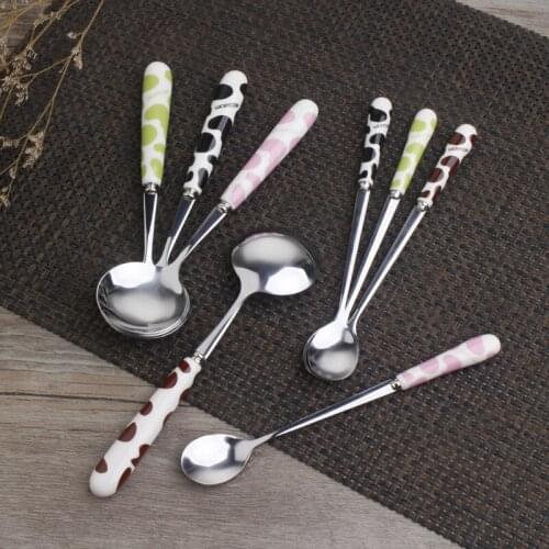 Cartoon cow ceramic stainless steel spoon creative stainless steel spoon household ceramic stainless steel coffee spoon