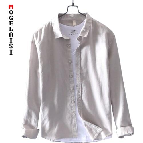 Spring New mens Linen shirt casual comfortable solid long sleeve man shirts breathable soft tops camisa social masculina LZ-754