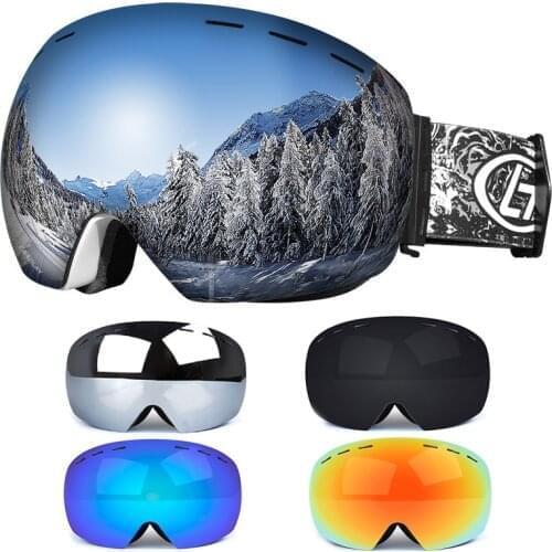 Men Women Winter Snow Sports Ski Goggles Snowboard Goggles with Anti-Fog Uv 400 Protections Double Lens Skating Mask Glasses