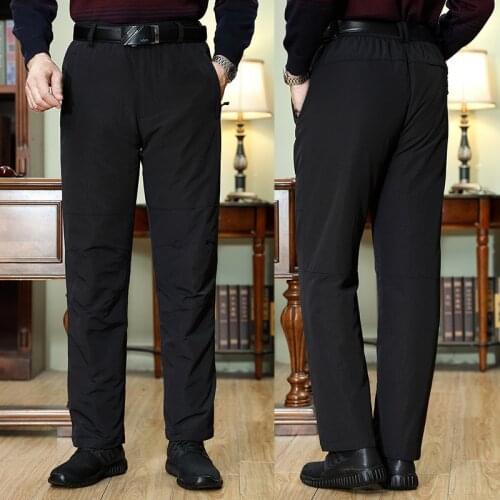 2021 mens winter down pants warm and thick loose high waist casual elastic waist waterproof outer down pants