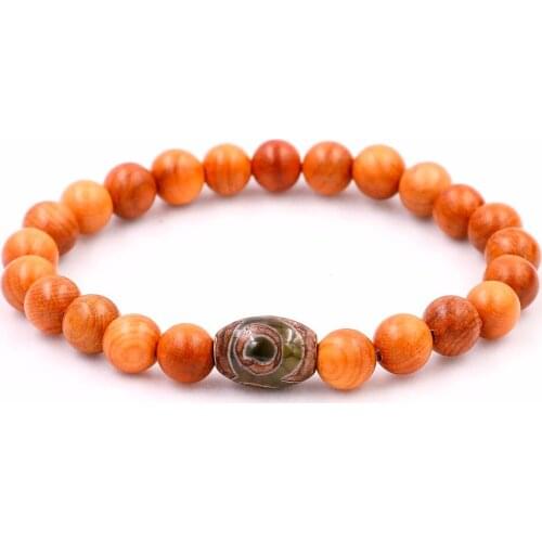 Men Natural 8MM Wood Beaded Bracelet Dzi Eye Buddha Yoga Unisex Stone Mala Healthy Bracelet For Women Jewelry