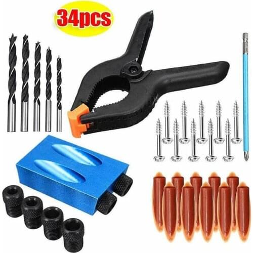 Pocket Hole Screw Jig Dowel Drill Guide Woodworking Oblique Hole Locator With Drill Bits Carpentry Clamp For Wood Jointing