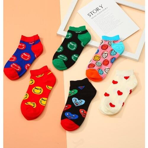 Unisex Men Women Funny Socks Smiley Love Heart Japanese Harajuku Street Thin Happy Short Socks Spring Summer Autumn Male Female
