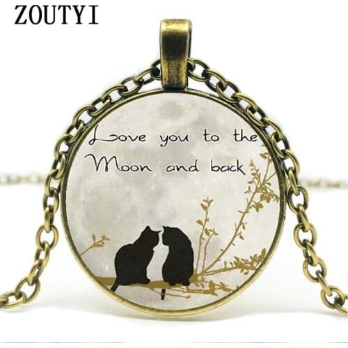 2018/ hot sale, new hot sale I love you to the moon and back pendant cute double cat couple necklace