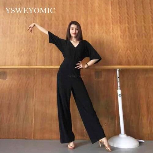 2019 new Style practice loose wide leg high waist female Latin Ballroom standard dance trousers dance training suit Jumpsuit K7