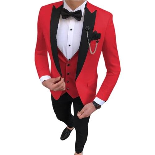 2021 Latest Coat Pant Designs Red Men Suits Peaked Lapel Formal Groom Wear Mens Tuxedos Wedding Suits For Men Prom Party Dress