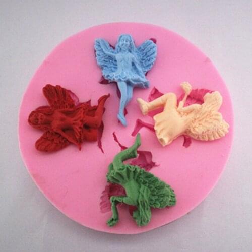 New 4 Mini Beautiful Flower Fairy Angel Shaped Cake Decorating Mold Chocolate Candy Jello Mould Cartoon Figure Tools