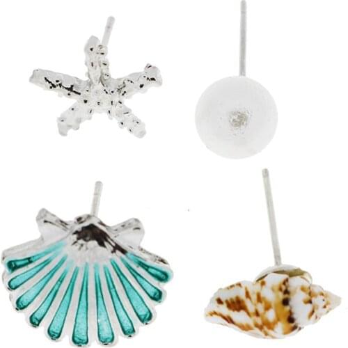 Summer New Ocean Wind Starfish Shell Stud Earrings Charm Bohemian Conch Imitation pearls Oorbellen earings fashion jewelry 2018