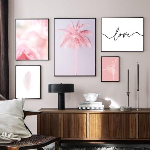 Nordic Style Pink Feathers Posters and Prints Love Poster Simple Decortion Picture for Girl Room Canvas Painting for Living Room
