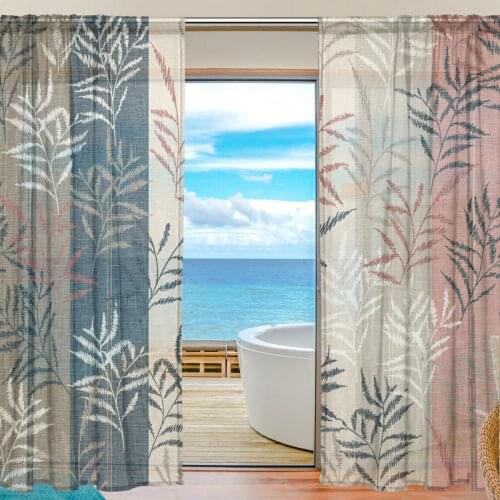 Palm Leaf Colorful Stripe Vintage Tulle Curtains Bedroom Windows Sheer Curtains For Living Room Two Panels Drapes Home Decor