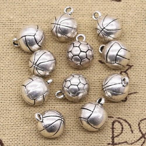 4pcs Charms 3D Football Volleyball Basketball 15x11x11mm Pendant Making fit,Vintage Tibetan Bronze,DIY Findings Jewelry