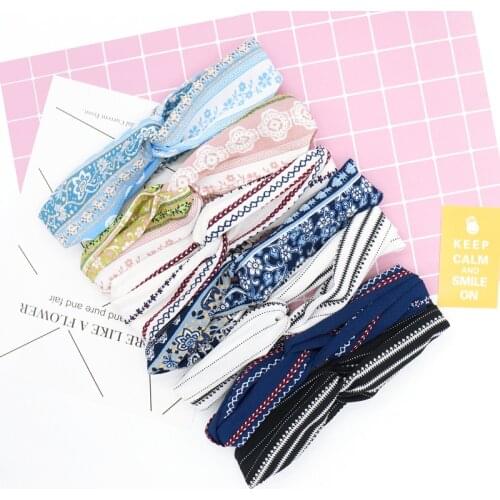 Bohemian Style Elastic Headbands Boho Cross Floral Turban Girls Flower Hairbands Striped Headwrap Hair Accessories For Women