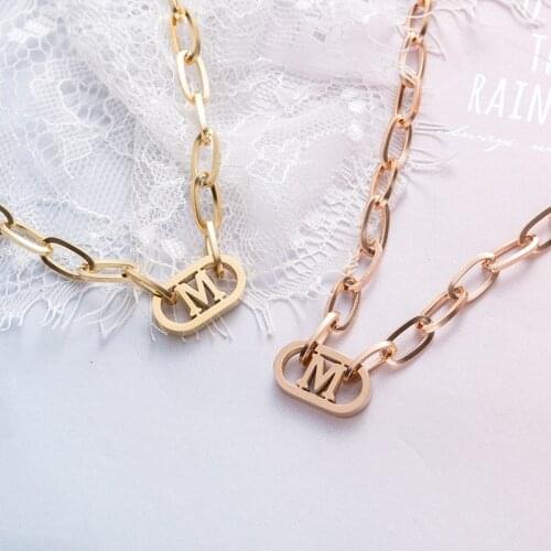 Stainless Steel Luxury Brand M Letter Necklace for Women Thick Chain Pendants Necklaces Fashion Show Jewelry Z097