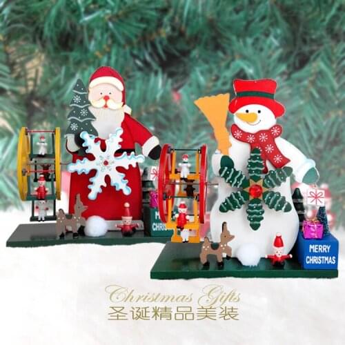 Christmas decorations wooden music box Santa snowman music box decoration