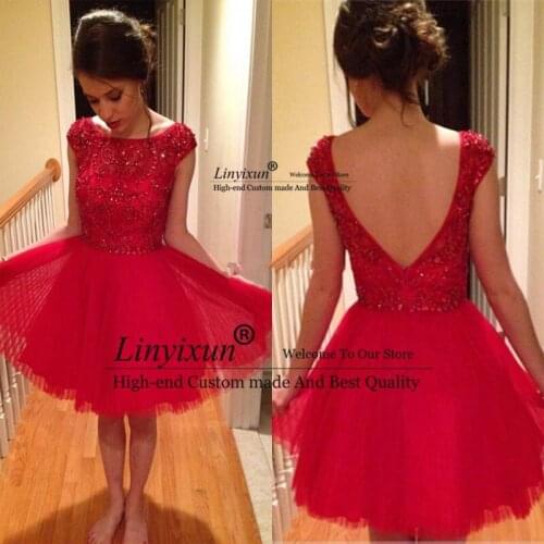 Sexy 2020 Cap Sleeves Short Homecoming Dresses Crystal Beaded Pleated Tulle White Red Prom Dresses Short Graduation Dresses