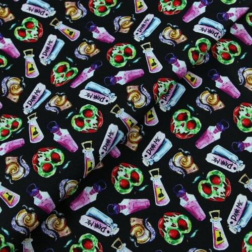 Cartoon DRINK ME Print 100% Cotton Fabric for Dress Home Textile Sewing DIY Tissue Material for Hair Band