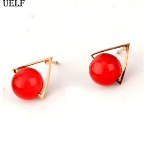 Uelf Fashion Red Ball Rose Earrings High Quality Earrings For Woman Party Wedding Jewelry Boucle D'oreille Femme