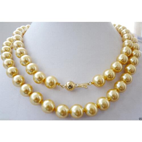 AAA 10mm yellow South sea shell pearl necklace 35"