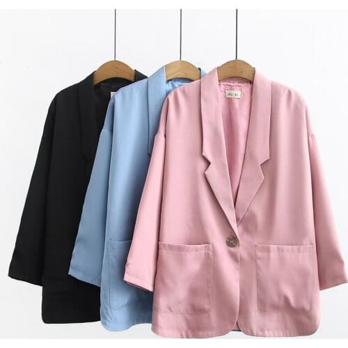 2020 Spring Women Solid Color Blazer Jacket Long Sleeve Pocket Coat Office Lady Work Style Small Suit Single Button Blazer