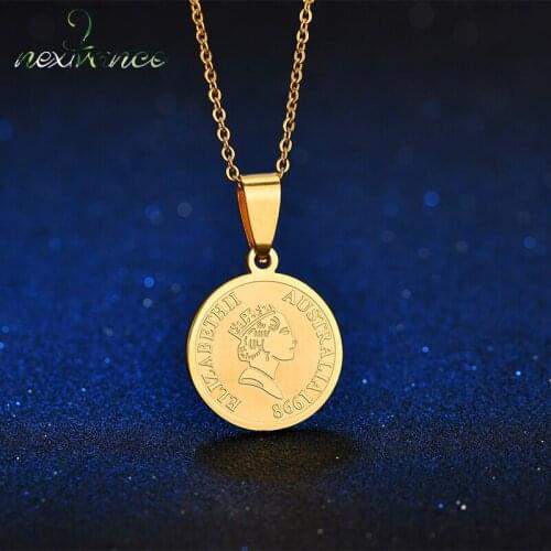 Nextvance Stainless Steel Queen Elizabeth II Pendant Necklace For Women Gold Head Portrait Coin Necklace Party Gift Dropshipping
