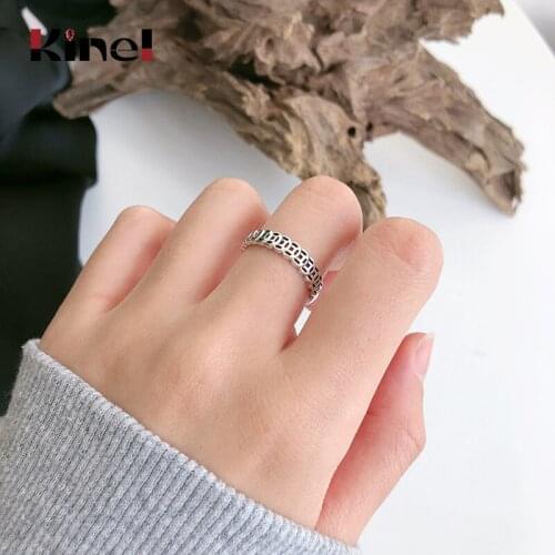 Kinel Authentic 925 Sterling Silver Chinese Coins Stackable Finger Rings for Women Ethnic Style Vintage Jewelry