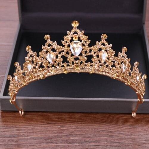 Golden Wedding Crown Crystal Bride Tiaras Hair Acessories Wedding Crown Headband Crystal Rhinestone Bridal Head Piece Tiara