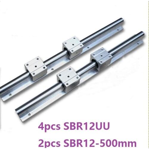 2pcs SBR12 -L 500mm support rail linear guide + 4pcs SBR12UU linear bearing blocks for CNC router parts