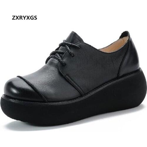 2021 New Spring 100% Natural Genuine Leather Shoes Platform Increased Shoes Wedges Comfortable Fashion Casual Shoes Woman Shoes