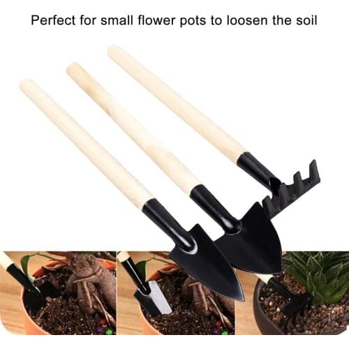 3PCs/Set Three-piece Shovel Rake Planting Tools Long Handle Gardening Tools Set Mini Tool Wood Handle Metal Head Digging Suits
