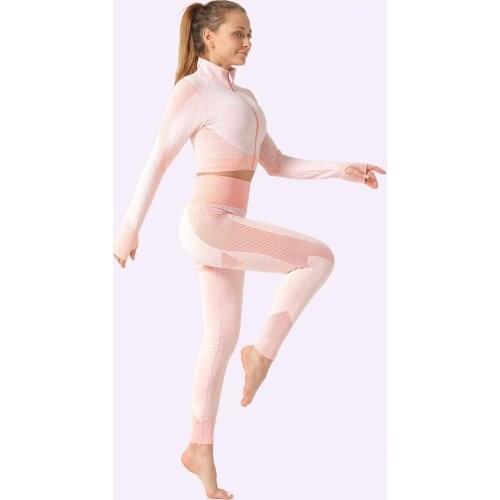 Seamless zipper yoga suit suit women knitted hip elastic stretch pants sports yoga suit