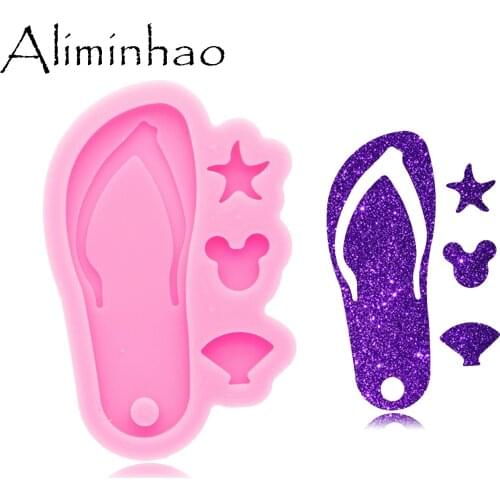 DY0590 Shiny Glossy Flip Flop Making Keychain - Polymer Clay Mould - Mold Resin Craft Necklace - Epoxy Jewellery Silicone Mold