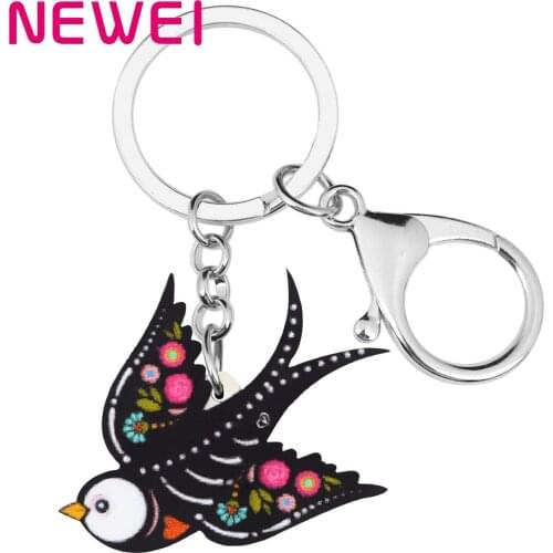 NEWEI Acrylic Halloween Floral Swallow Bird Keychains Key Ring Animal Jewelry For Women Kids Teen Fashion Gift Bag Accessories