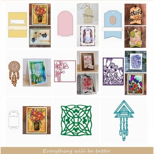 Flower Round Square Triangle Pattern Frame Tag Metal Cutting Dies Diy Stencils Make Cards Scrapbook Craft New Template 2021 Hot