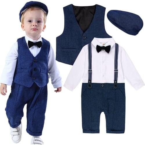Baby Boy Gentleman Outfit Infant Birthday Party Clothing Set Toddler Baptism Formal Suit Newborn Christening Romper