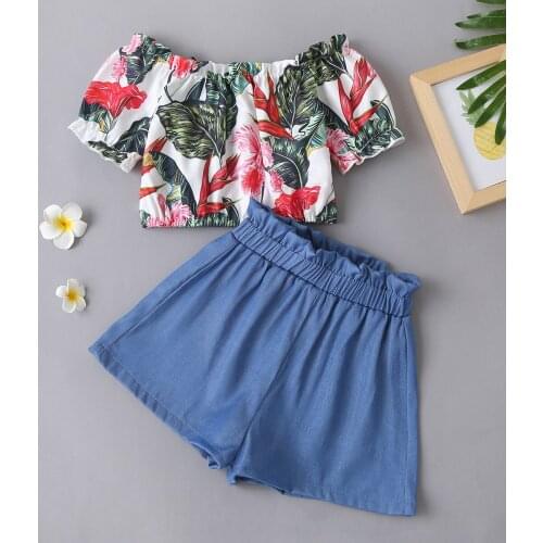 2021 Summer New Flower Children Clothing Tops+Short For Girls Two-Piece Suits Baby Girl Sport Tracksuit Sets 2 to 6 Years