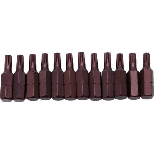 Everlasting 12Pcs T20 1/4" Hex Shank Magnetic Torx Security Screwdriver Bits With Hole 25mm