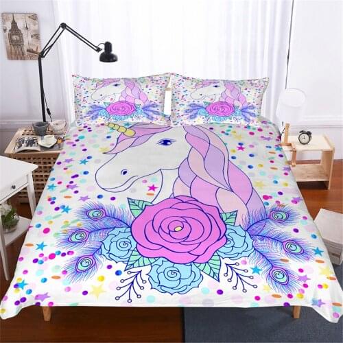 Unicorn Duvet Cover Set Luxury Bedding Set 3d Printing Cartoon 2/3pcs Quilt Cover Single Double Queen King Size Home Textiles