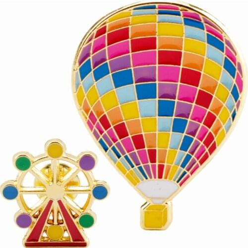 HEYu Colourful Hot Balloon Brooch Pins Cute Ferris Wheel Shape Badge Lapel Pin Movie Up Enamel Brooches Jewelry Cloth Accessory