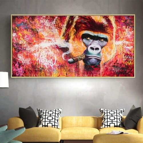 Graffiti Monkey Gorilla Smoking Oil Painting on Canvas Posters and Prints Scandinavian Cuadros Wall Art Picture for Living Room