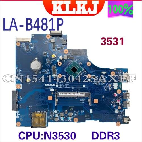 KLKJ ZBW00 LA-B481P For DELL Inspiron 15 3000 3531 Laptop Motherboard LA-B481P Dual-core N3530 Original