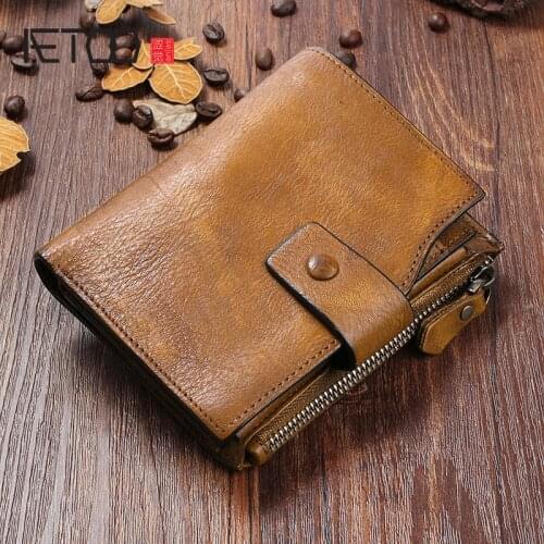 AETOO Handmade leather retro short wallet, first layer leather youth multi-function wallet