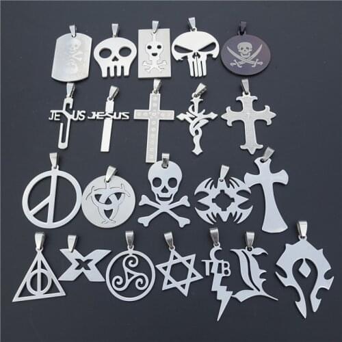 Stainless Steel Pendant Skulls Jesus Cross TCB X-man Tribe Six Mango Star Death Note Charms Jewelry Findings 5pcs a lot
