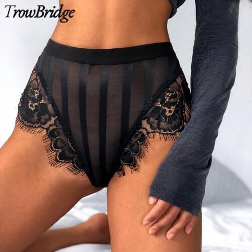 TrowBridge Fashion Womens Panties Sexy Lace Underwear Hollow Out Lingerie Silk Satin Thong Comfort Underpants Mid-Rise G-String