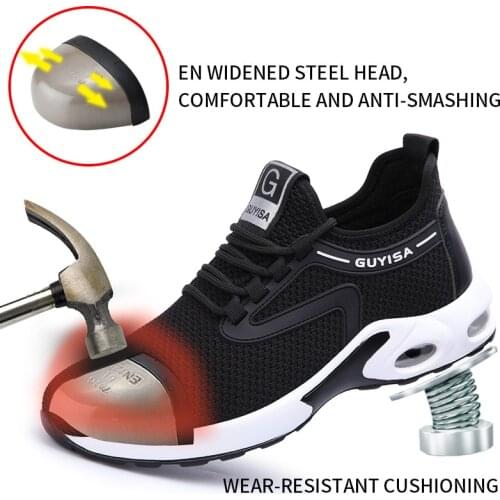 Men Shoe Safety Work Boots Mesh Cloth Lace-Up Steel Toe Indestructible Anti-Smash Kevlar Stab Resistance Working Shoes Sneakers