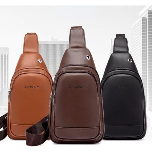 Mens Bag Fashion Casual PU Multi-layer Space Riding Chest Bag Sports Close-fitting Earphone Hole Messenger Bag Shoulder Bag