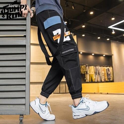 Men Hip Hop Black Cargo Pants joggers Harajuku Sweatpants Overalls Men Ribbons Streetwear Harem Pants Fashions Trousers Male