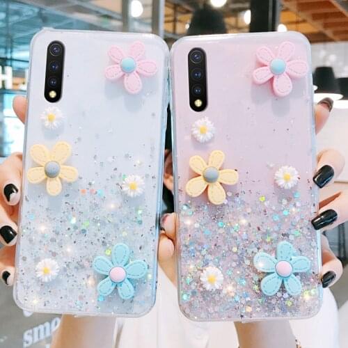 Glitter Flower Soft Clear Case For Samsung galaxy A51 A71 A50 A70 A81 A91 A21S Cover S20 S9 S8 S10 Plus Epoxy Transparent Cover